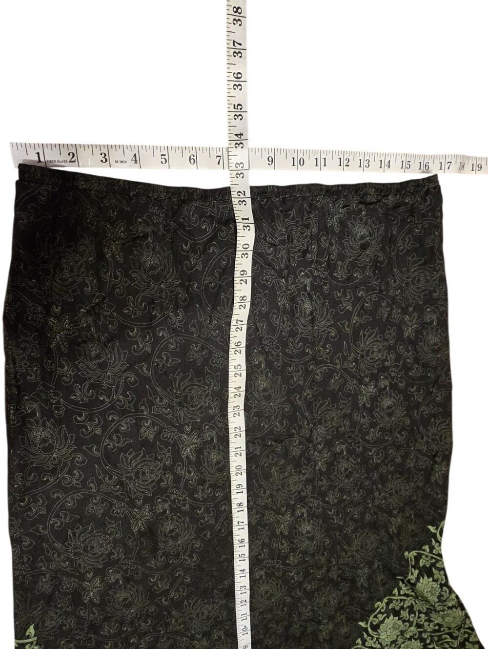 Vintage 90s Citron Santa Monica 100% Silk Floral Maxi Skirt Black Lime Green XL - Picture 13 of 14